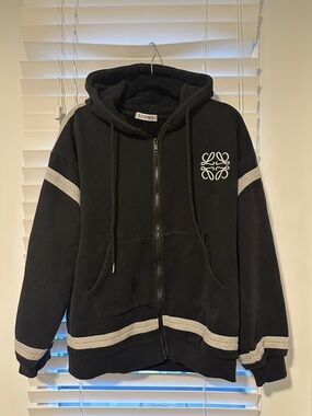 Loewe Black Hoodie with Cream Stripe Accents